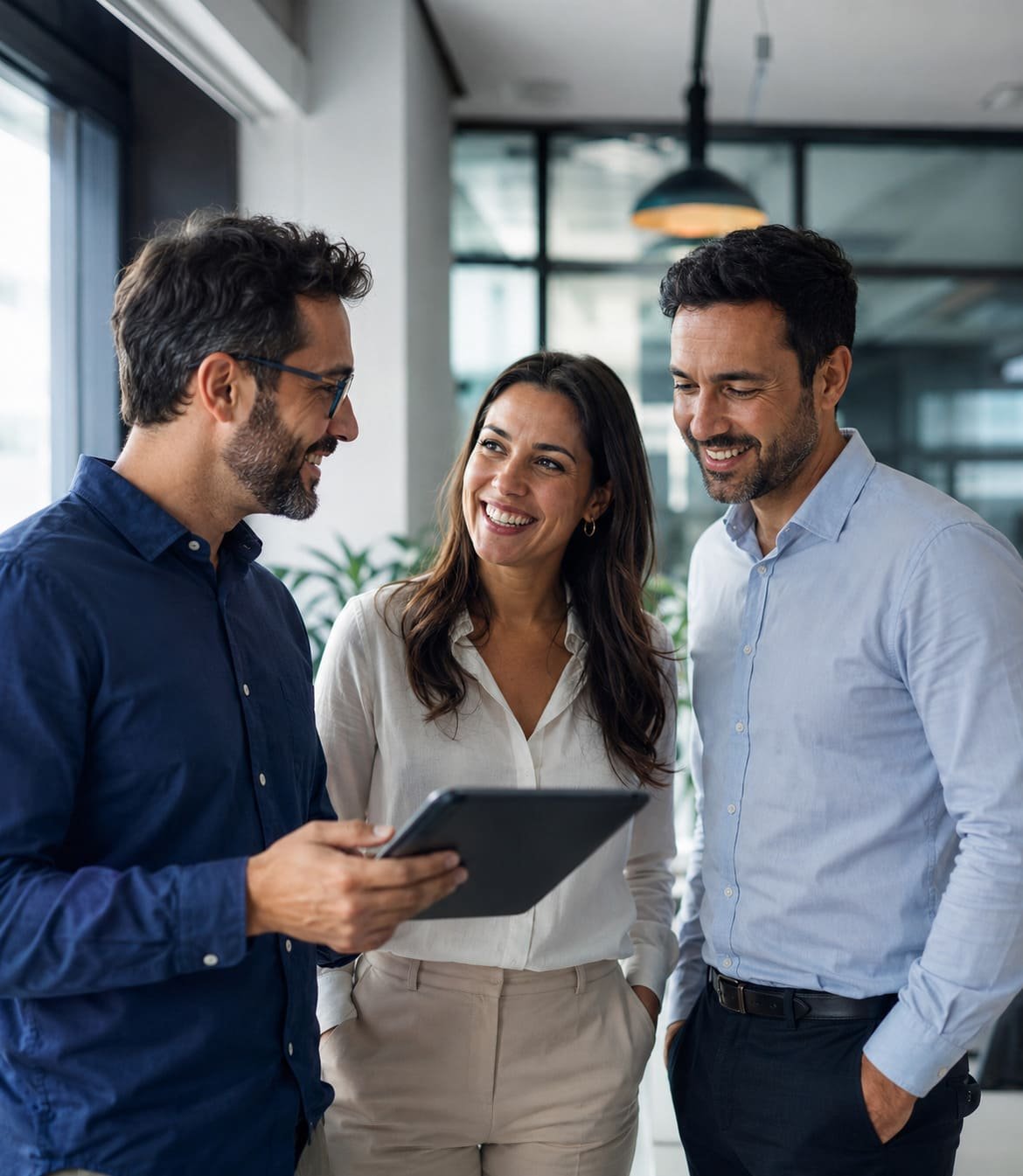 Equipe de uma empresa cliente sorrindo em ambiente de trabalho, representando os beneficiários de um Plano de Saúde Empresarial SaluteVitae